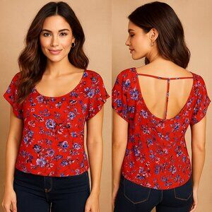 Pink Rose Ditsy Floral Top with Cut Out Back Barbiecore Size M NEW